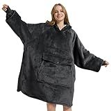 Krifey Wearable Blanket Hoodie, Oversized Sherpa Fleece Sweatshirt with Giant Pocket, Birthday Gifts for Women, Mom, Sister, Dark Gray