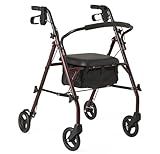 Medline Steel Rollator Walker with Seat, Burgundy, 350 lb. Weight Capacity, 6” Wheels, Foldable, Adjustable Handles, Rolling Walker for Seniors, Walker for Mobility Impaired