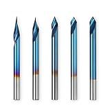 Genmitsu 5PCS V-Groove CNC Router Bits, Degree 20/30/45/60, 1/8'' Shank Nano Blue Coating End Mills, for Wood Carving Milling, VG05B
