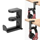 EURPMASK Rotating Headphone Stand - PC Gaming Headset Holder, Adjustable Clamp-on Under Desk Hanger With 360 Degree Swivel & Cable Clip Organizer - Black