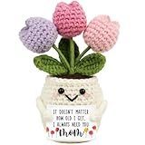 Lucagift Gifts for Mom from Daughter Son - Cute Mothers Day, Birthday Gifts for Moms, Mother, Mama - 5.51'' x 4.13'' Mother's Day Knitted Positive Tulip Flowers Mom Crochet Doll