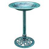VIVOHOME 28 Inch Height Polyresin Lightweight Antique Outdoor Garden Bird Bath Green