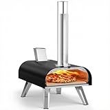 BIG HORN OUTDOORS 12" Woodfire Pizza Stone Oven, 887°F Outdoor Stainless Pizza Cooker, Portable for Party Usage, Black