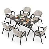 Cozyman 7-Piece Patio Furniture Set, All-Weather Resistant 59 Inch Aluminum Outdoor Dining Set with PE Wicker Chairs, Beige Almond