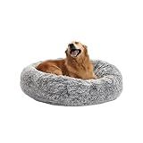 Bedfolks Calming Fluffy Donut Dog Bed for Large Dogs,Dark Grey, 36" Round