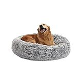 Bedfolks Calming Donut Dog Bed, 36 Inches Round Fluffy for Large Dogs, Anti-Anxiety Plush, Machine Washable (Dark Grey, Large)