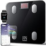 FITINDEX Smart Scale for Body Weight, Scale with BMI, Body Fat, Muscle Mass, Digital, Bathroom, Weighing, Bluetooth, Body Composition Monitor Health Analyzer with App, 400lb, Black