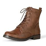 Amazon Essentials Women's Lace-Up Combat Boots with Lug Sole and Side Zipper, Cognac, 12