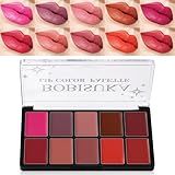 BOBISUKA Cream Lip Color Palette, 10 Colors Matte Lipstick Makeup Palette, Long Lasting Lipstick Palette, Moisturizing Waterproof Lip Creamy Formula For Soft - Daily
