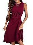 Happy Sailed Women's Summer Sleeveless Ruched Waist Slim Fit A Line High Low Midi Cocktail Party Dress for Wedding Guest Fashion Women Clothing 2025 Burgundy Medium
