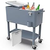Permasteel Party Cooler with Divider, Spacious 80-Qt Capacity, Chills 36hrs, Serving Tray, Rolling Ice Chest for Indoor and Outdoor Entertainment, Blue