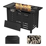 Aoxun 40" Outdoor Propane Fire Pit Table with Removable Lid - 50,000 BTU Patio Heater, Rectangle Gas Fire Pit with Lava Rocks & Waterproof Cover for Deck, Backyard, Garden,Black