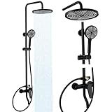 Bopevin Outdoor Shower, 3 Functions Outdoor Shower Fixture SUS304 Stainless Steel Rain Shower Kit Faucet High Pressure Wall Mount 10 Inch Showerhead and Handheld Spray Combo,Single Handle, Matte Black