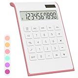 Pink Calculator, UPIHO Pink Office Supplies and Accessories, 10 Digits Solar Battery Basic Office Calculator with Large LCD Display, Dual Power Desktop Accessories, School Supplies