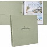 Paper 'n Such Welcome Binder for Short Term Rentals –Green Linen Fabric 3 Ring Folder for Airbnb, Vacation Home, House Manual & Guest Information - Letter Size