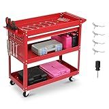 Winado 3 Tier Rolling Tool Cart with Drawers, Heavy Duty Utility Cart on Wheels, Rolling Tool Box for Garage, Warehouse, Factory, Red