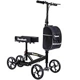 BlessReach Steerable Knee Walker Deluxe Medical Scooter for Foot Injuries Compact Crutches, with Dual Rear on-Wheel Brake and Shock Absorption Under The Knee pad, Black