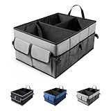 UYYE Auto Collapsible Trunk Organizer, 3 Large Compartments and 6 Pockets Durable for Cargo Storage, Easy to Storage Tools With Adjustable Securing Straps and Non-Slip Bottom for Car (Grey)