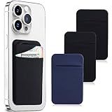 3Pack Cell Phone Card Holder Pocket for Back of Phone,Stretchy Stick on Wallet Credit Card ID Case Pouch Sleeve Self Adhesive Sticker with Flap for iPhone Samsung Galaxy-2Black+1Navy Blue