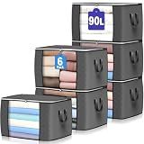90L Large Storage Bags, 6 Pack Clothes Storage Bins Closet Organizers