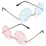 Housoutil Shell Sunglasses Rimless Eyewear Irregular Seashell Shape Funky Party Glasses for Men Women Photo Props Beach Festivals Rave Events