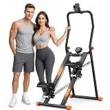 EPHESPORT Stair Stepper for Home Gym, 2.0 Stair Climber with Multi-Level Adjustable Resistance, Non-Slip Pedals, Digital Monitor & Phone Holder, Foldable Stepper for Legs Glutes Cardio (Black＆Orange)