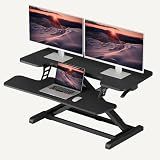 SANODESK 36" Standing Desk Converter, Adjustable Sit to Stand Desk Riser with Effortless Lifting for Home Office, Desk Topper for Dual Monitors, Computer Lift with Keyboard Tray, Black