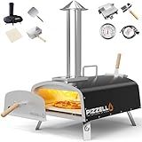 PIZZELLO 16" Outdoor Pizza Oven Propane and Wood Fired Stainless Steel Pizza Grill with Gas Burner, Wood Tray Pizza Stone, Pizza Peel, Carry Bag, Pizzello Forte Gas (Black)