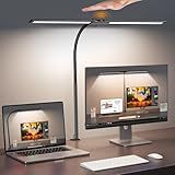 Syrinx LED Desk Lamp for Home Office – Eye-Caring Dual Head Desk Light with Flexible Gooseneck, Clamp, Gesture/Wired Control, 50 Lighting Modes with Memory/Timer for Study, Crafting