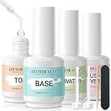 AZUREBEAUTY Dip Powder Liquid Set 15ml/0.5oz 8 Pcs Dipping Base Activator and Top Coat Brush Saver Nail File Necessary Tools for Dip Kit No Lamp Needed