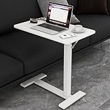 PUNCIA Medical Overbed Table with Pneumatic Lift and Hidden Casters Mobile Laptop Desk and Rolling Computer Cart – Height Adjustable Bedside Table for Hospital Recovery Home Office or Bedroom Use