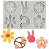 Groovy Silicone Molds Daisy Rainbows Flower Fondant Molds For Groovy Retro Hippie Boho Party Cake Decorating Cupcake Topper Candy Chocolate Gum Paste Polymer Clay