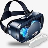 VR Headset with Controller Adjustable 3D VR Glasses Virtual Reality Headset HD Blu-ray Eye Protected Support 5~7 Inch for Phone/Android (Black)