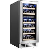 EUHOMY 15 Inch Wine Fridge, 33 Bottle Dual Zone Wine Cooler Refrigerator with Glass Door, Built-In or Freestanding Wine Refrigerator with Digital Temperature Control, for Home, Bar, Office
