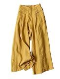 Bianstore Women's Culottes Linen Cropped Wide Leg Pants Elastic Waist Casual Palazzo Trousers with Pockets (Yellow-XXL)
