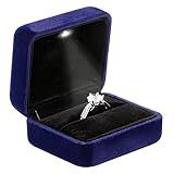 Omeet Velvet Metal Glossy with LED Jewelry Gift Box for Proposal, Engagement, Wedding - Easy to fit into Your Pocket or Handbag - Blue