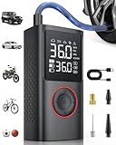 Powools Tire Inflator Portable Air Compressor, 150 PSI Cordless Bike Tire Pump, Air Pump for Auto, Motorcycle, Bicycle, Balls with Pressure Gauge, LED Light & Car Accessories, Black, 4000mAh