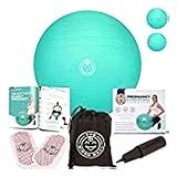The Birth Ball - Birthing Ball for Pregnancy & Labor - 18 Page Pregnancy Ball Exercises Guide by Trimester - Non Slip Socks - How to Dilate, Induce, & Reposition Baby for Mom 65cm