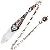 TUMBEELLUWA Healing Facet Crystal Stone Pendulum for Dowsing Divination Vintage Reiki Quartz Stone Point Pendant Necklace for Men and Women, Rock Crystal