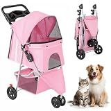 KMFurnila 3 Wheel Pet Stroller for Dogs and Cats, Foldable Design