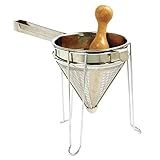 Norpro 642 Stainless Steel Chinois with Stand and Pestle Set, Bouillon Strainer, Jelly Strainer, China Cap