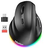 MEETION Left-Handed Mouse, Ergonomic Mouse Wireless Vertical Mouse, RGB Rechargeable Mice for Bluetooth(5.2 + 3.0) & USB-A with Type-c Adapter 4 Adjustable DPI for Mac/Windows/PC/Tablet/iPad Black