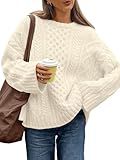 Trendy Queen Oversized Cable Knit Sweaters for Women Trendy Early Fall Fashion Outfits 2026 Cozy Pullover Crewneck Cute Sweaters Tops Casual Winter Clothing Clothes Cream M