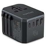 EPICKA Universal Travel Adapter GaN 45W, European Travel Plug Adapter with PD&QC Fast Charging(2 USB-A & 3 USB-C Ports) - Worldwide Travel Essentials, International Power Adapter for UK/US/AU (Black)