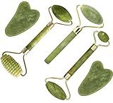 Jade Roller & Gua Sha Set 5 in 1 Facial Massager Tools - Jade Gua Sha Facial Massager Set with Roller for Face Sculpting & Skin Care