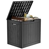 MAIUSCOLI 30 Gallon Outdoor Deck Box,Storage Lockable Waterproof Patio Furniture,Garden Tools,Cushions,Pool Accessories Outside Storage Resin Box(Black)