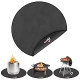 DocSafe 48" Round Fire Pit Mat, 4-Layer Fireproof Under Grill Mat Heat Insulated Indoor Fireplace Pad Protector for Decks,Patios,Grass,Solo Stove Bonfire, Reusable Oil-Proof and Waterproof, Black