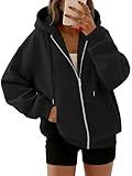 Trendy Queen Womens Zip Up Hoodies 2026 Oversized Sweatshirt Black M