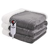 Heated Blanket Electric Blanket Full Size 72''x84'' with 9 Heating Levels, 1-10 Hour Auto Shut Off, Machine Washable, Flannel & Sherpa Soft Warming Blanket for Couch, Bed, Office - Light Grey