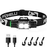 Foxelli Ultra Bright Rechargeable Headlamp – 18650 Battery, IPX7 Waterproof, 1200 Lumen LED Light for Work & Outdoors, with Battery & Hooks - Perfect for Hard Hat or Helmet